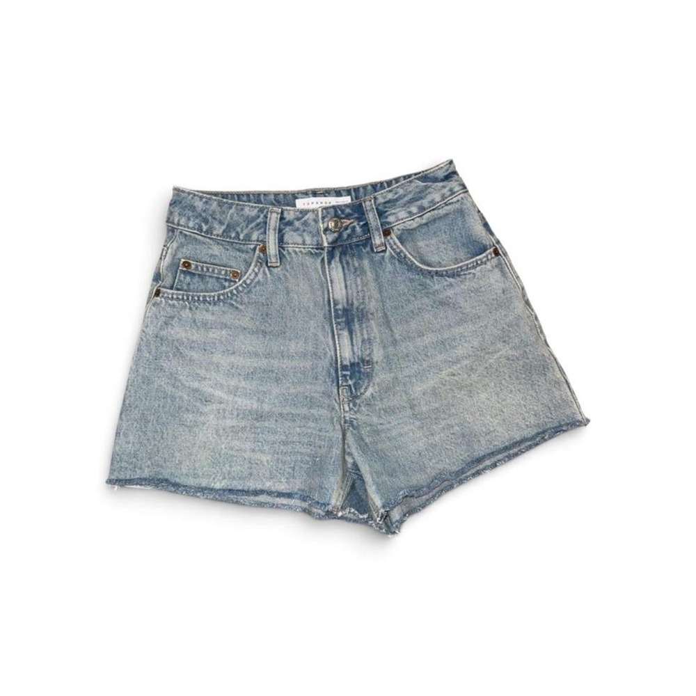 Topshop High Waisted Light Wash Denim Cut Off Shorts Blue W24 US 0 XS